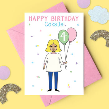 Personalised Girl With Balloons Birthday Card, 3 of 4