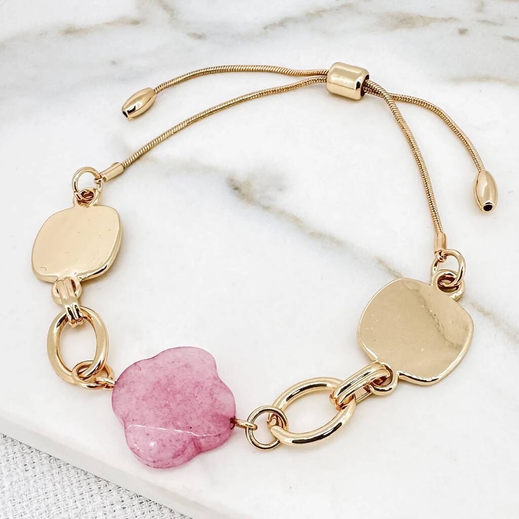 Pink Fleur Adjustable Gold Bracelet, 1 of 2