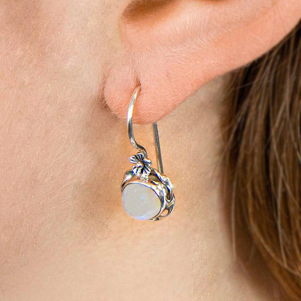 Raw Stone Moonstone Earrings Sterling Silver – Boho Magic Jewelry