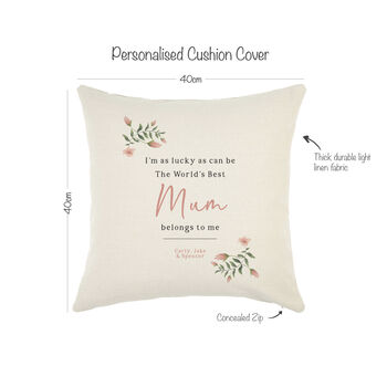 Worlds Best Mum Cushion, Personalised Mother Keepsake, 6 of 7