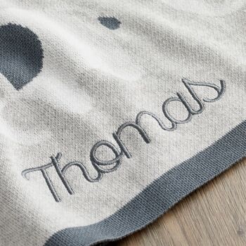Personalised Grey Elephant Knitted Intarsia Blanket, 7 of 8