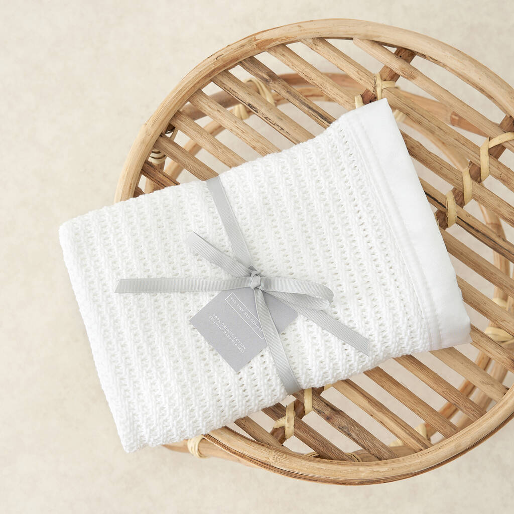 Luxury 100 Organic Satin Edged Baby Blanket All White By The Tiny Bed