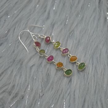 Mixed Tourmaline Sterling Silver Dangle Earrings, 6 of 12