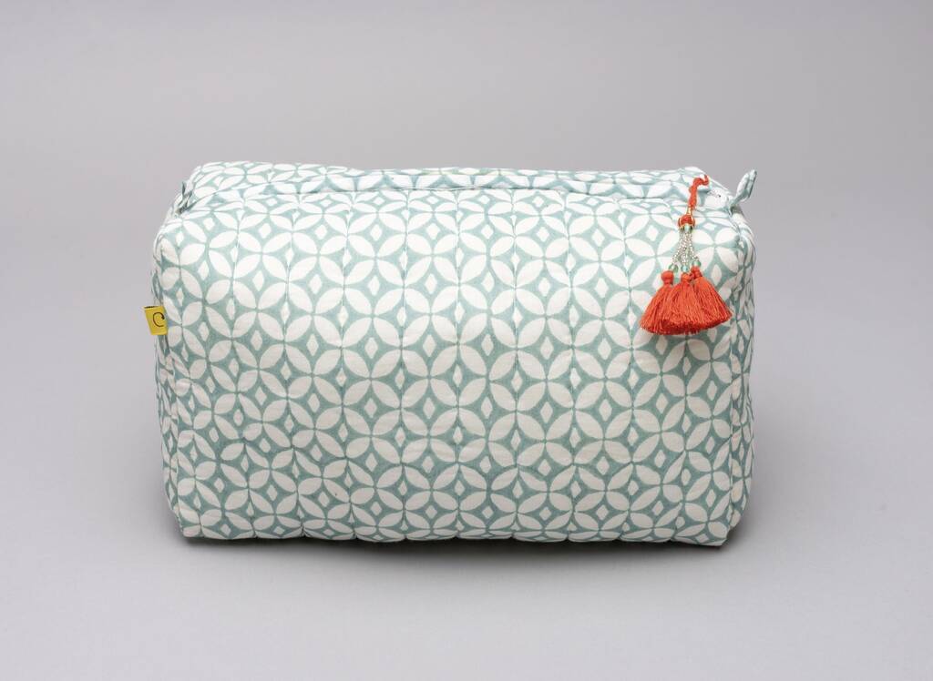 Circle Pattern Cotton Washbag In Soft Teal, 1 of 6