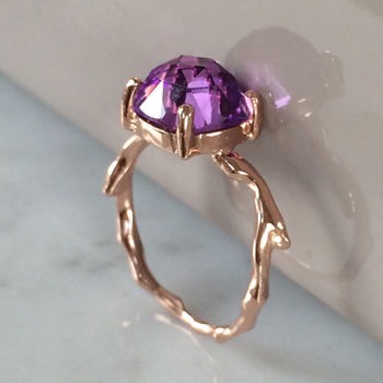 Twig Statement Ring With Square Cushion Cut Amethyst, 3 of 4