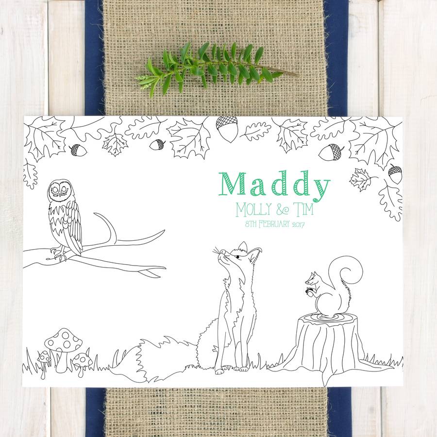 Personalised Woodland Animal Wedding Colour In Placemat, 1 of 2