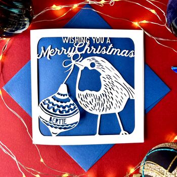 Personalised Papercut Robin Christmas Card, 2 of 6
