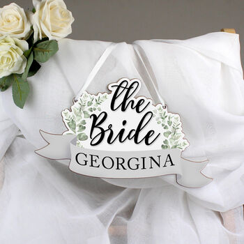 Personalised The Bride Wooden Hanging Decoration, 5 of 5