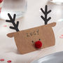 Kraft Reindeer Shaped Christmas Name Place Cards, thumbnail 1 of 3
