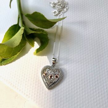 Sterling Silver And 9ct Plated Heart Necklace, 3 of 4