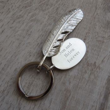 Personalised Sterling Silver Feather And Tag Keyring, 5 of 11
