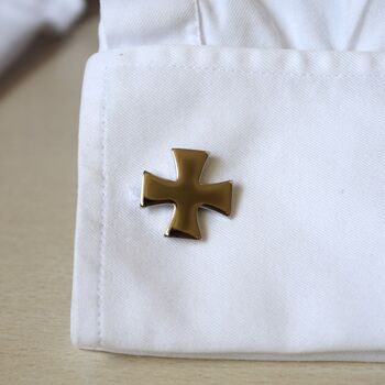 Silver Cross Cufflinks Polished Maltese Design For Men Gift, 4 of 5