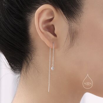 Small Moonstone Droplet Long Threader Earrings, 3 of 8