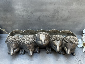 Distressed Silver Hedgehog Planter Cute 33cm Plant Pot, 2 of 12