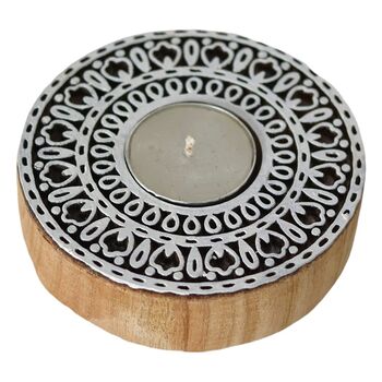 Wooden Round Tea Light Candle Holder, Set Of Two, 4 of 5