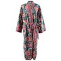 Block Printed Pine Green, Red And Mustard Floral Cotton Dressing Gown, thumbnail 4 of 5