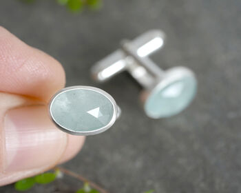 Aquamarine Cufflinks In Solid Sterling And Fine Silver, 2 of 3