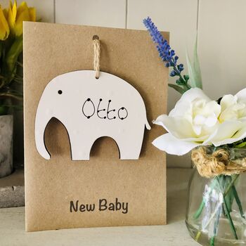Personalised New Baby Elephant Wooden Keepsake Card, 2 of 7