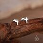 Tiny Cross Internally Threaded Flat Back Earrings In Sterling Silver, thumbnail 2 of 9