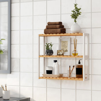 Adjustable Layer Three Tier Bamboo Bathroom Shelf Rack, 5 of 7