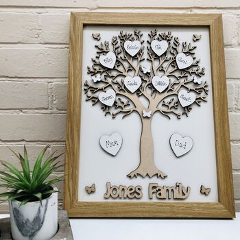 Personalised Family Tree Framed Wooden Auntie Gift, 7 of 7