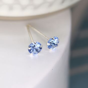 Tiny Sterling Silver Aquamarine Cz Stud Earrings, 5 of 11
