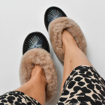 Peacock Brown Sheepskin Moccasin Slippers, 4 of 8