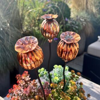 Set Of Three Copper Seed Head Garden Planter Stakes, 2 of 9