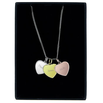 Personalised Tri Tone Three Names Hearts Necklace, 5 of 5