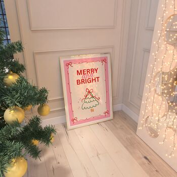 Merry And Bright Christmas Pink Retro Print, 3 of 7