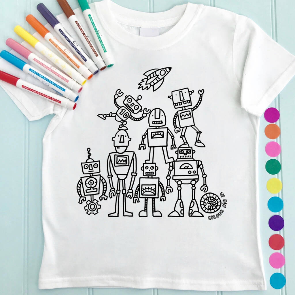 Personalised Robot Colour In Child's T Shirt, 1 of 3