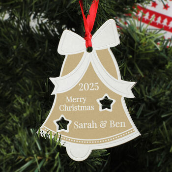 Personalised Golden Bell Christmas Tree Decoration, 2 of 5