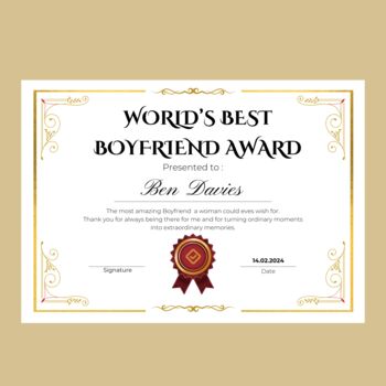 Best Boyfriend Award Certificate Gift For Him, 2 of 3