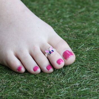 925 Silver Colourful Butterfly Bichiya Midi Toe Ring, 2 of 7