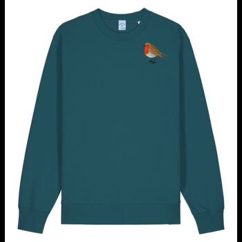 Adults Unisex Organic Cotton Embroidered Robin Christmas Jumper, 2 of 12