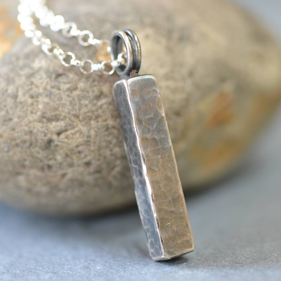 Handmade Blacksmith's Silver Hammered Block Necklace By muriel & lily