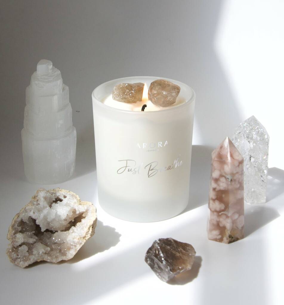 Just Breathe Smokey Quartz Crystal Candle By Arora London