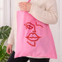 Face Line Drawing Pink Tote Bag, thumbnail 1 of 3