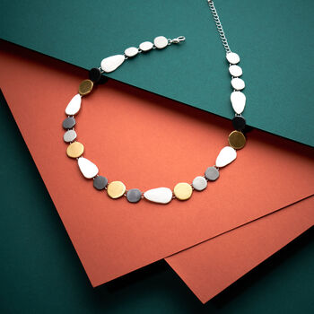 Mixed Metal Contemporary Necklace Modern Geometric Statement Necklace, 3 of 3