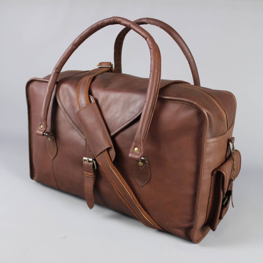 'oxley' Extra Water Resistant Leather Weekend Bag Pecan By Vintage ...
