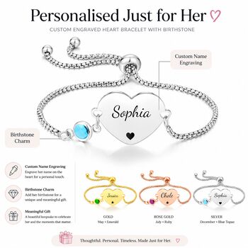 Personalised Heart Charm Bracelet With Engrave Name Symbols, 5 of 12