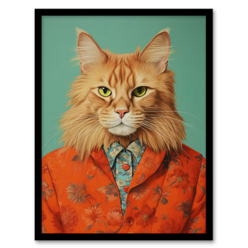 Main Coon Ginger Pet Cat Portrait Fun Wall Art Print, 5 of 6