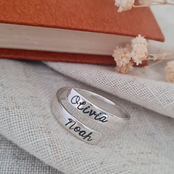 Personalised Silver Double Name Wrap Ring, 2 of 6