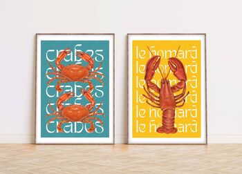 Shellfish Print Pair Featuring Crabs And Lobster, 3 of 6