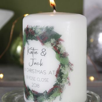 Personalised New Home Christmas Wreath Candle, 6 of 7