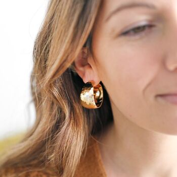 Wide Hammered Hoop Earrings In Gold Plating, 3 of 7