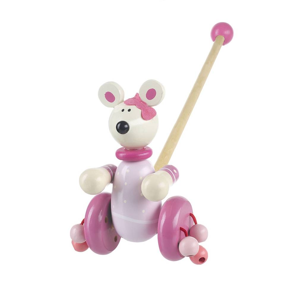Wooden Push Or Pull Along Pink Mouse Toy By Posh Totty Designs