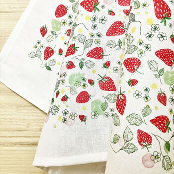Strawberries Print Cotton Tea Towel, 5 of 5