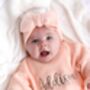 Personalised Embroidered Ruffle Detail Knitted Baby Romper Three Colours Available, thumbnail 5 of 12