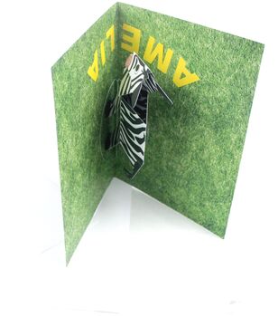 Personalised Pop Up Zebra Birthday Card, 5 of 6